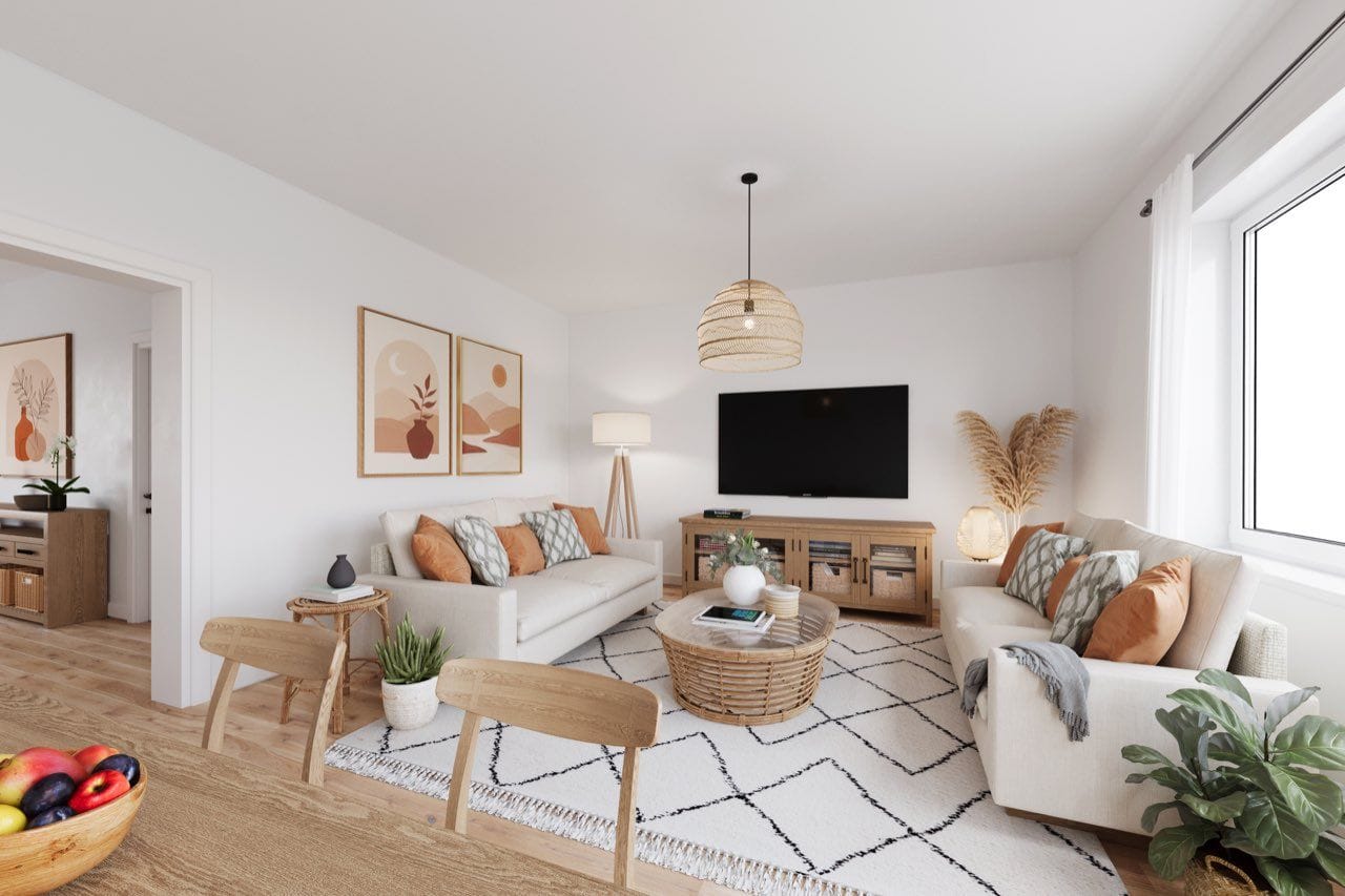 Wohnzimmer mit digitalem Homestaging eingerichtet
